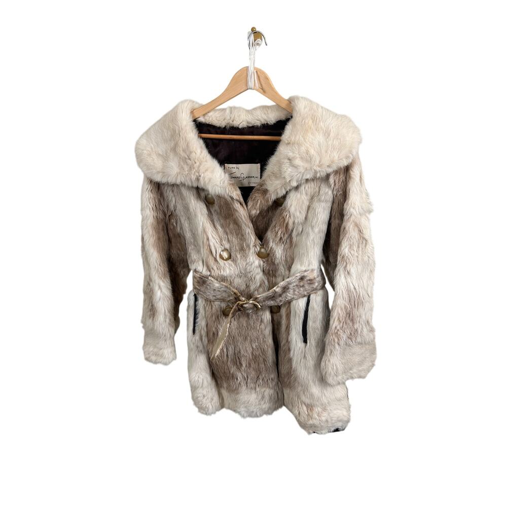 Vintage Edward Glasser Rabbit Fur Coat | Belted Mid-Length | Classic Beige | S - Picture 14 of 16